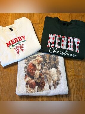 Gildan Women’s Christmas Sweatshirts - White, Dark Green, Light Gray